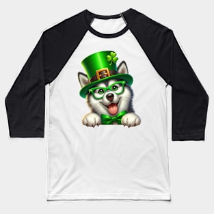 St Patricks Day Peeking Siberian Husky Dog Baseball T-Shirt